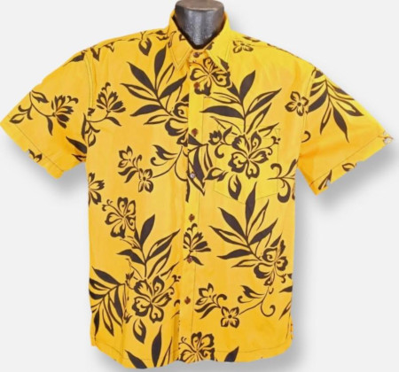 Black and Yellow Hibiscus Hawaiian Shirt
